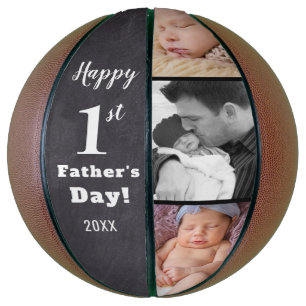 Happy 1st Father's Day New Dad 3 Photo Collage Basketball