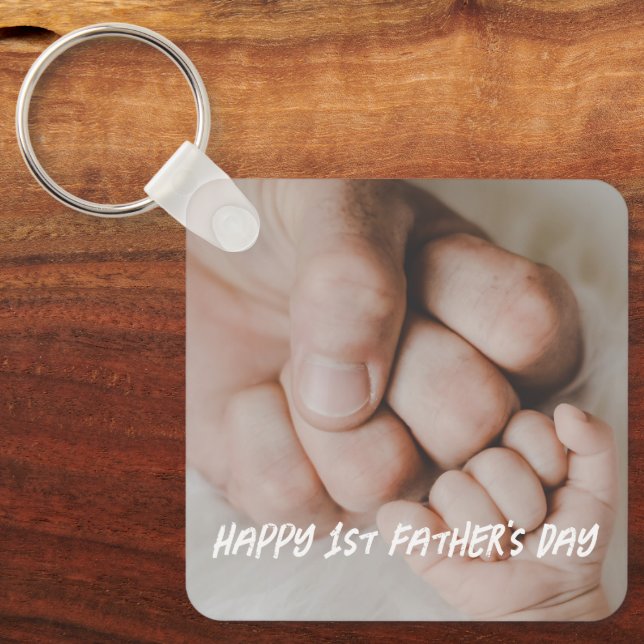 Happy 1st father's day photo minimalist trendy keychain (Front)