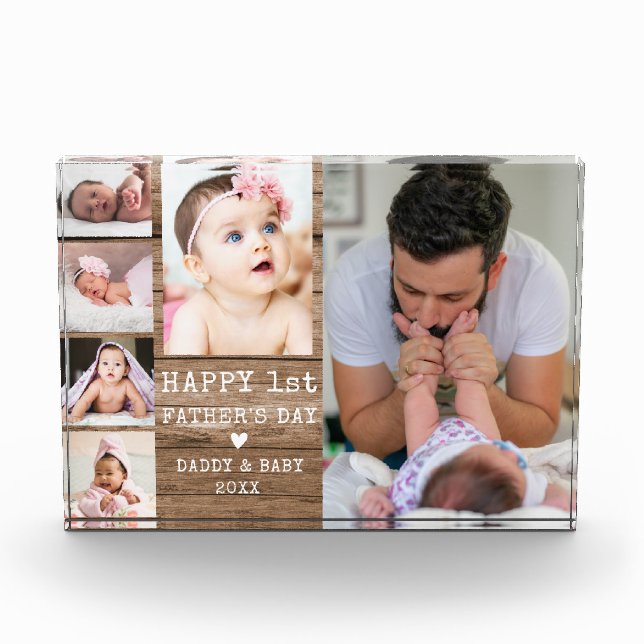Happy 1st Father's Day Rustic Wood 6 Photo Collage (Front)