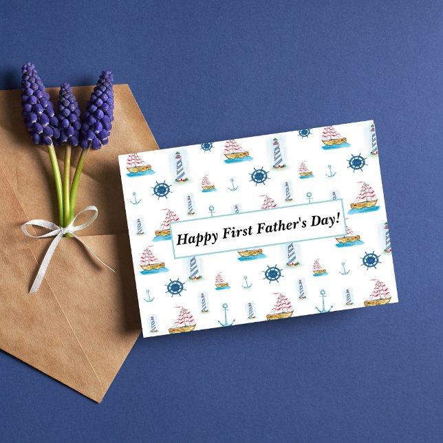 Happy 1st Father's Day Watercolor Nautical Card (Creator Uploaded)