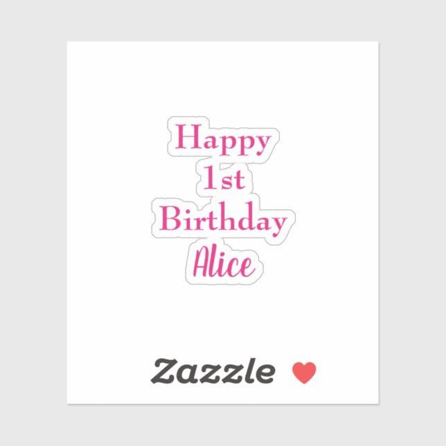 Happy 1st First Birthday Pink White Custom Name (Sheet)