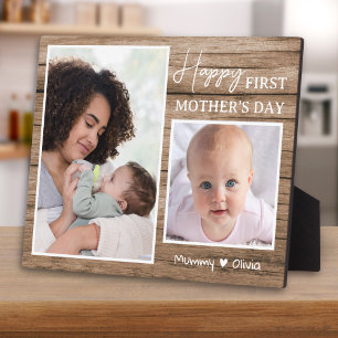 Happy 1st Mothers Day 2 Photo Collage Rustic Wood Plaque