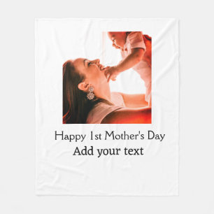 Happy 1st Mother's Day best mom ever add photo nam Fleece Blanket