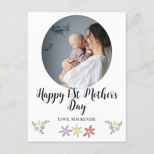 Happy 1St Mother's day simple mom & baby photo Holiday Postcard