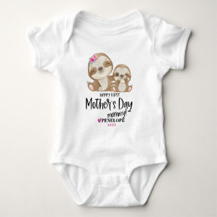 Happy 1st Mothers Day Sloth Baby Bodysuit + Name