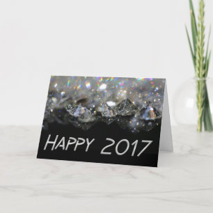 Happy 2017 Elegant Black Silver Shiny Diamonds Holiday Card