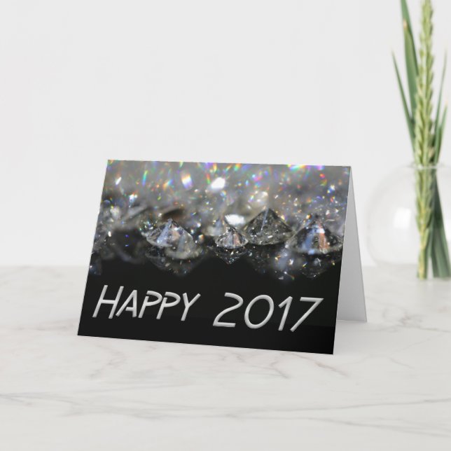 Happy  2017 Elegant Black Silver Shiny Diamonds Holiday Card (Front)