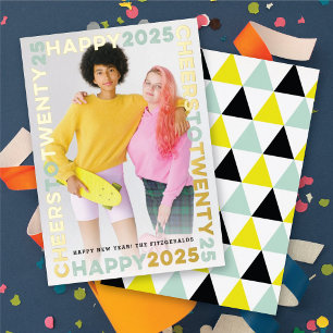 Happy 2024 Blocks Frame Typography New Year Photo Foil Holiday Card