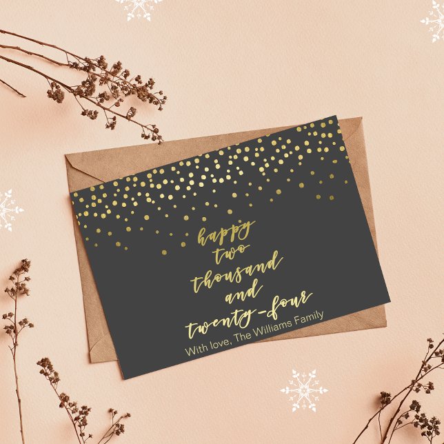 Happy 2024 - Gold Script & Confetti - New Year's  Postcard (Creator Uploaded)