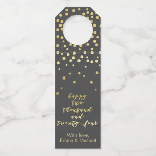 Happy 2024 - Gold Script & Gold Sparkles Bottle Tag