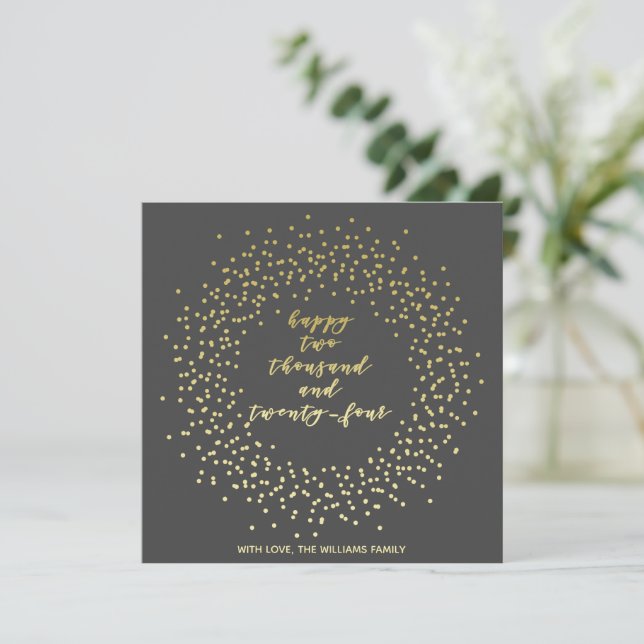 Happy 2024 - Gold Script & Wreath New Year Card (Standing Front)