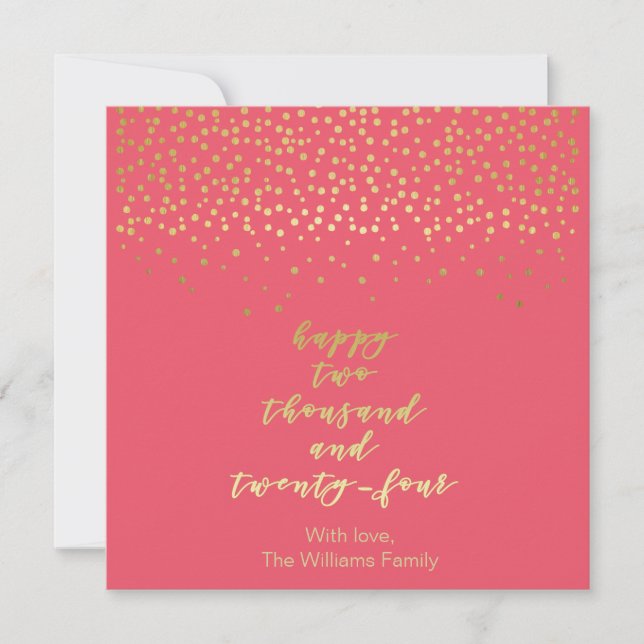 Happy 2024 - Raspberry & Gold Script & Confetti (Front)