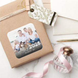 Happy 2025 Bold And Brush New Year Photo Holiday Square Sticker