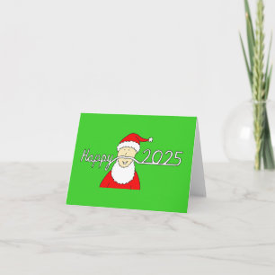 Happy 2025 Santa with Fun Mustache Holiday Card
