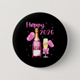 Happy 2026 Cheers To A New Year 2026 Champagne Coq 2 Inch Round Button
