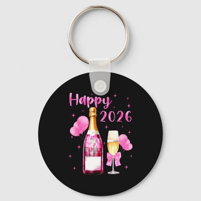Happy 2026 Cheers To A New Year 2026 Champagne Coq Keychain (Front)