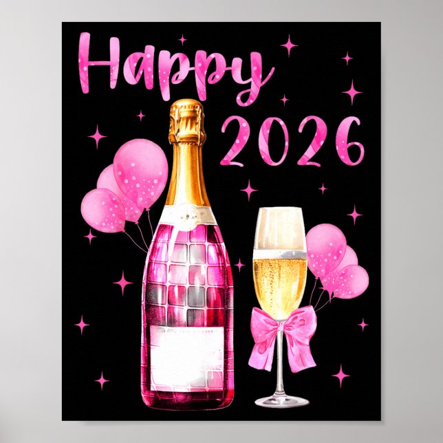 Happy 2026 Cheers To A New Year 2026 Champagne Coq Poster (Front)