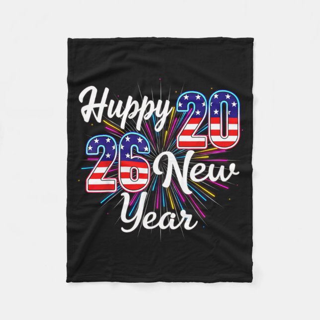 Happy 2026 New Year Patriotic Fireworks Design Par Fleece Blanket (Front)
