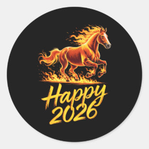Happy 2026 Year Of The Horse Chinese Zodiac New Ye Classic Round Sticker
