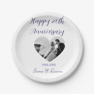 Happy 20t anniversary heart photo purple year name paper plate