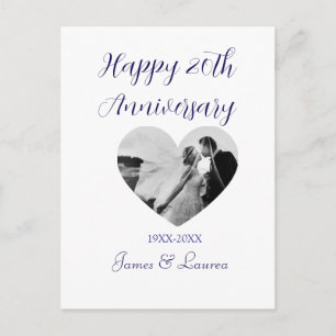 Happy 20t anniversary heart photo purple year name postcard