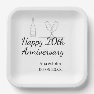 Happy 20th anniversary champagne bottle glass name paper plate