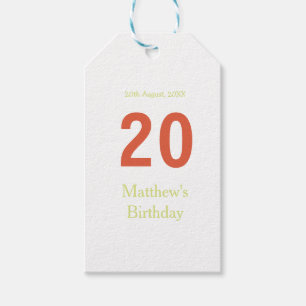 happy 20th birthday green orange bold retro boho gift tags