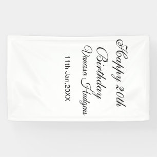 Happy 20th birthday name date simple minimal banner