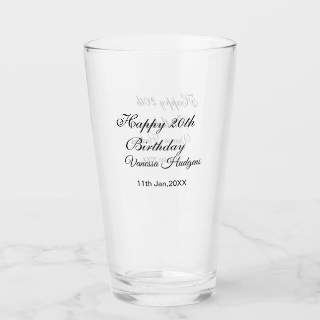 Happy 20th birthday name date simple minimal  glass (Front)