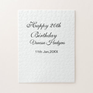 Happy 20th birthday name date simple minimal jigsaw puzzle