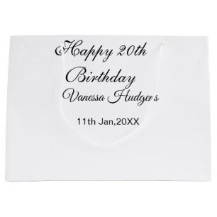 Happy 20th birthday name date simple minimal large gift bag