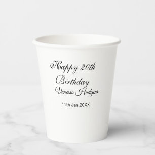 Happy 20th birthday name date simple minimal paper cups