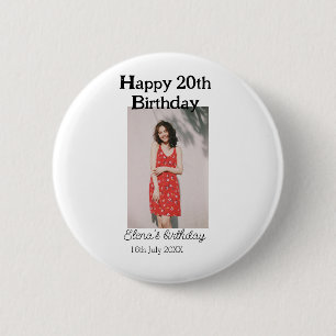 Happy 20th birthday photo modern simple minimal 2 inch round button
