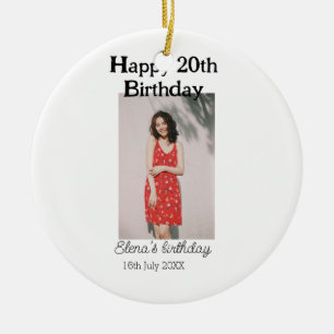 Happy 20th birthday photo modern simple minimal  ceramic ornament