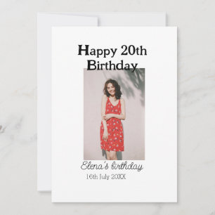 Happy 20th birthday photo modern simple minimal  invitation