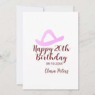 Happy 20th birthday pink cowboy girl name date sim invitation