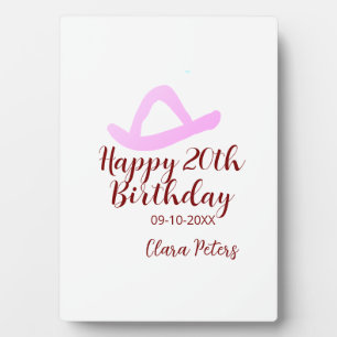 Happy 20th birthday pink cowboy girl name date sim plaque