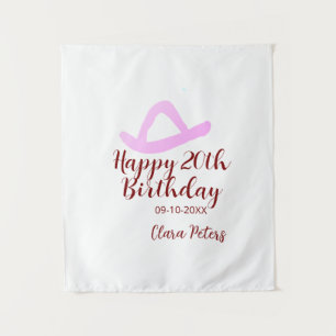 Happy 20th birthday pink cowboy girl name date sim tapestry