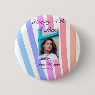 Happy 20th Birthday rainbow rustic boho lines phot 2 Inch Round Button