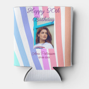 Happy 20th Birthday rainbow rustic boho lines phot Can Cooler