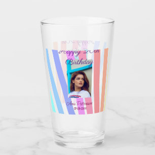 Happy 20th Birthday rainbow rustic boho lines phot Glass