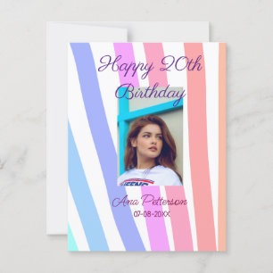 Happy 20th Birthday rainbow rustic boho lines phot Postcard