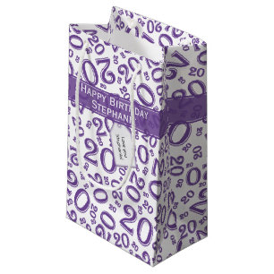 Happy 20th Birthday Random Number Pattern Purple Small Gift Bag
