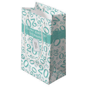 Happy 20th Birthday Random Number Pattern Teal 20 Small Gift Bag