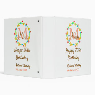 Happy 20th Birthday red add name monogram wreath Binder