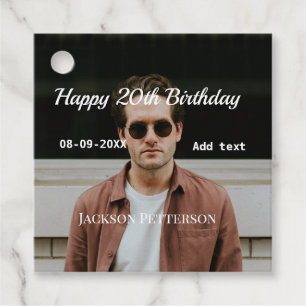 Happy 20th birthday simple photo add name date mod favour tags