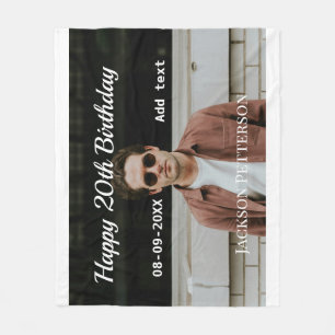 Happy 20th birthday simple photo add name date mod fleece blanket