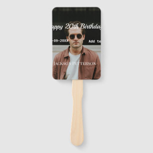 Happy 20th birthday simple photo add name date mod hand fan