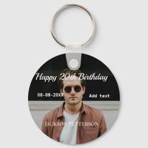 Happy 20th birthday simple photo add name date mod keychain
