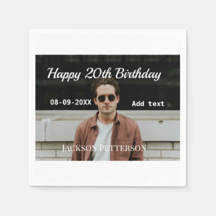 Happy 20th birthday simple photo add name date mod napkin